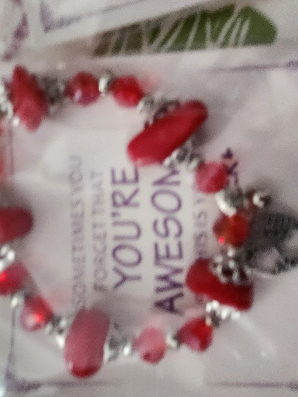 Red Natural Stone/Beaded Tree Of Life Charm Bracelet Silver Accent